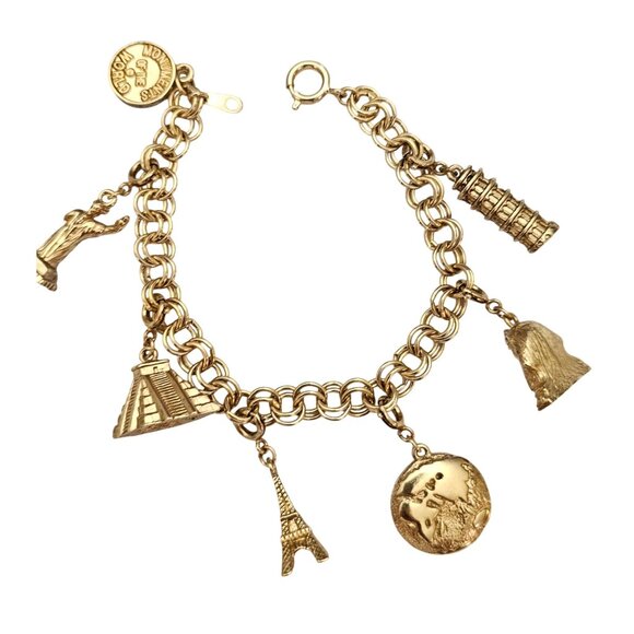 Ravello Gold Tone Monuments Of The World Charm Bracelet, Signed C682 - Picture 4 of 7